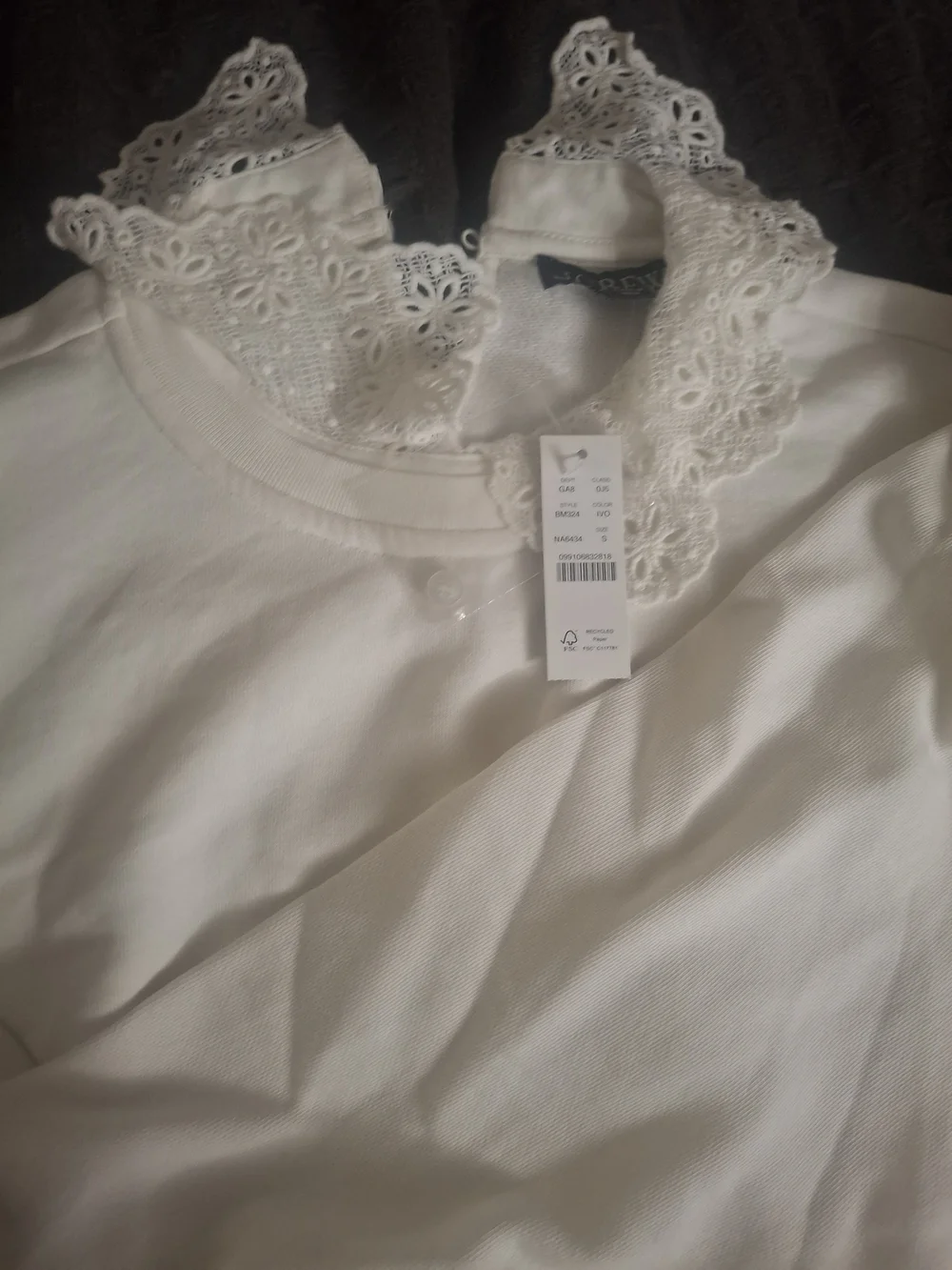 J. Crew White Lace-Trim Sweatshirt